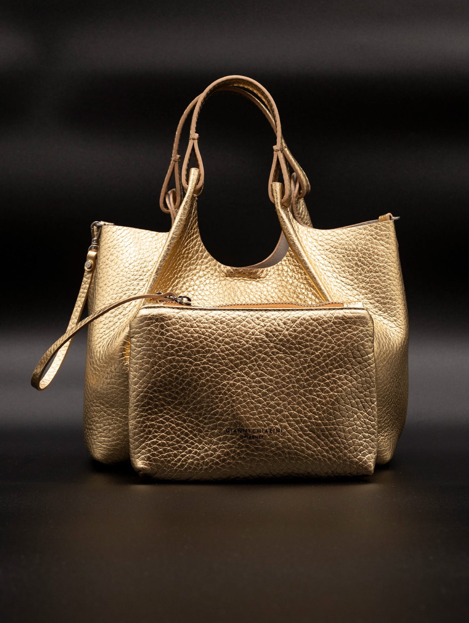 Borsa Dua Gianni Chiarini in Pelle Martellata Laminata Oro