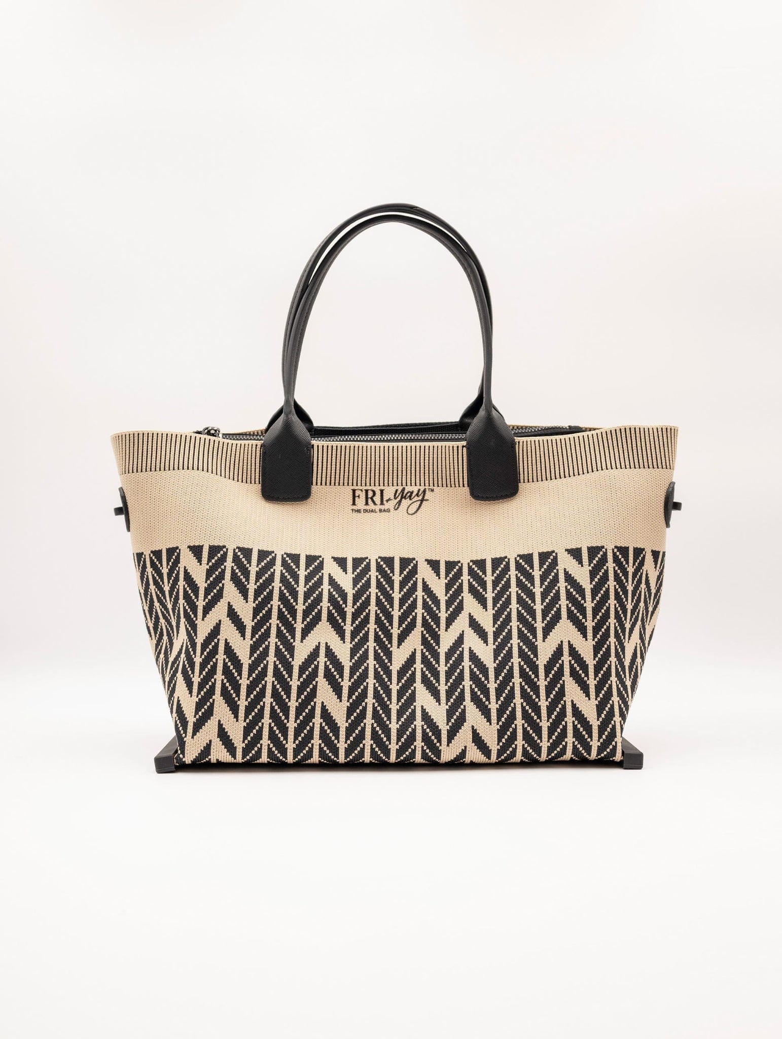 Borsa Fri-Yay Marta in Maglia Jaquard Beige e Nero