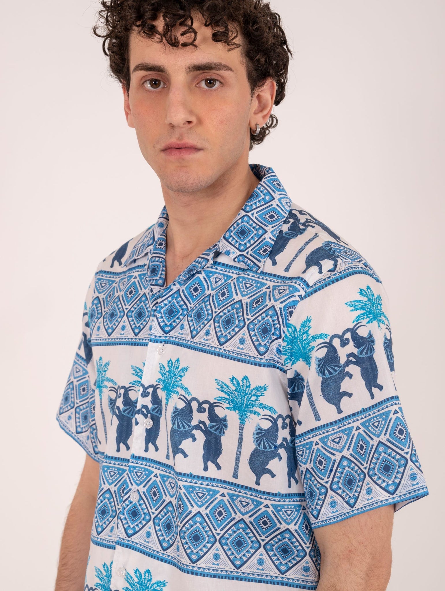 Camicia Bowling Pietra Salata Fantasia Bianca e Blu