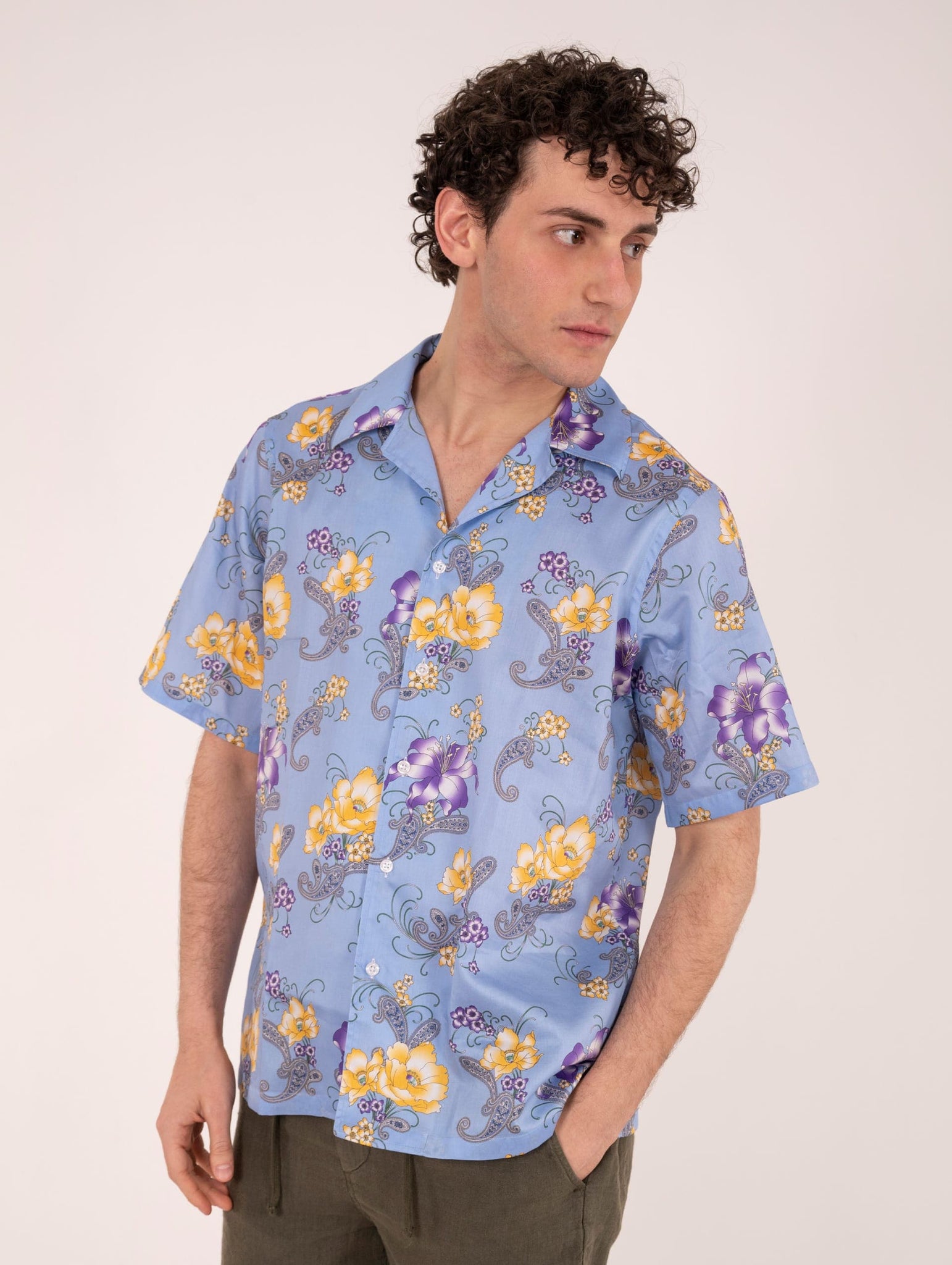 Camicia Bowling Pietra Salata Fantasia Viola, Gialla e Ceruleo