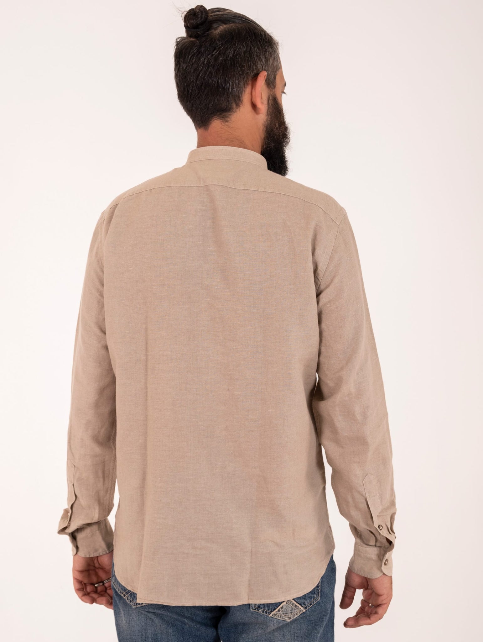 Camicia Brancaccio Coreana Misto Lino Beige