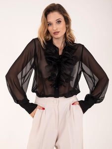 Camicia con Rouches Milva Mi in Voile Nera