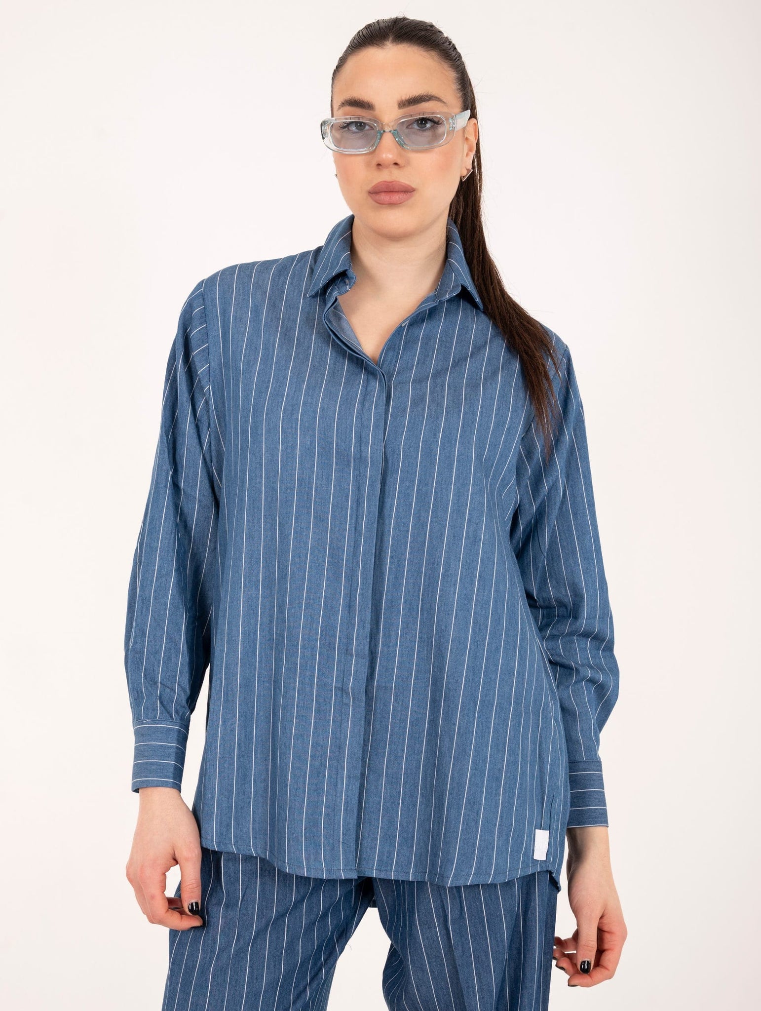 Camicia Daniele Fiesoli in Cotone Gessato Effetto Jeans