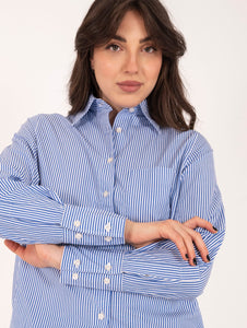 Camicia Mimi Roy Roger's in Popeline Stripe Bianca e Blu