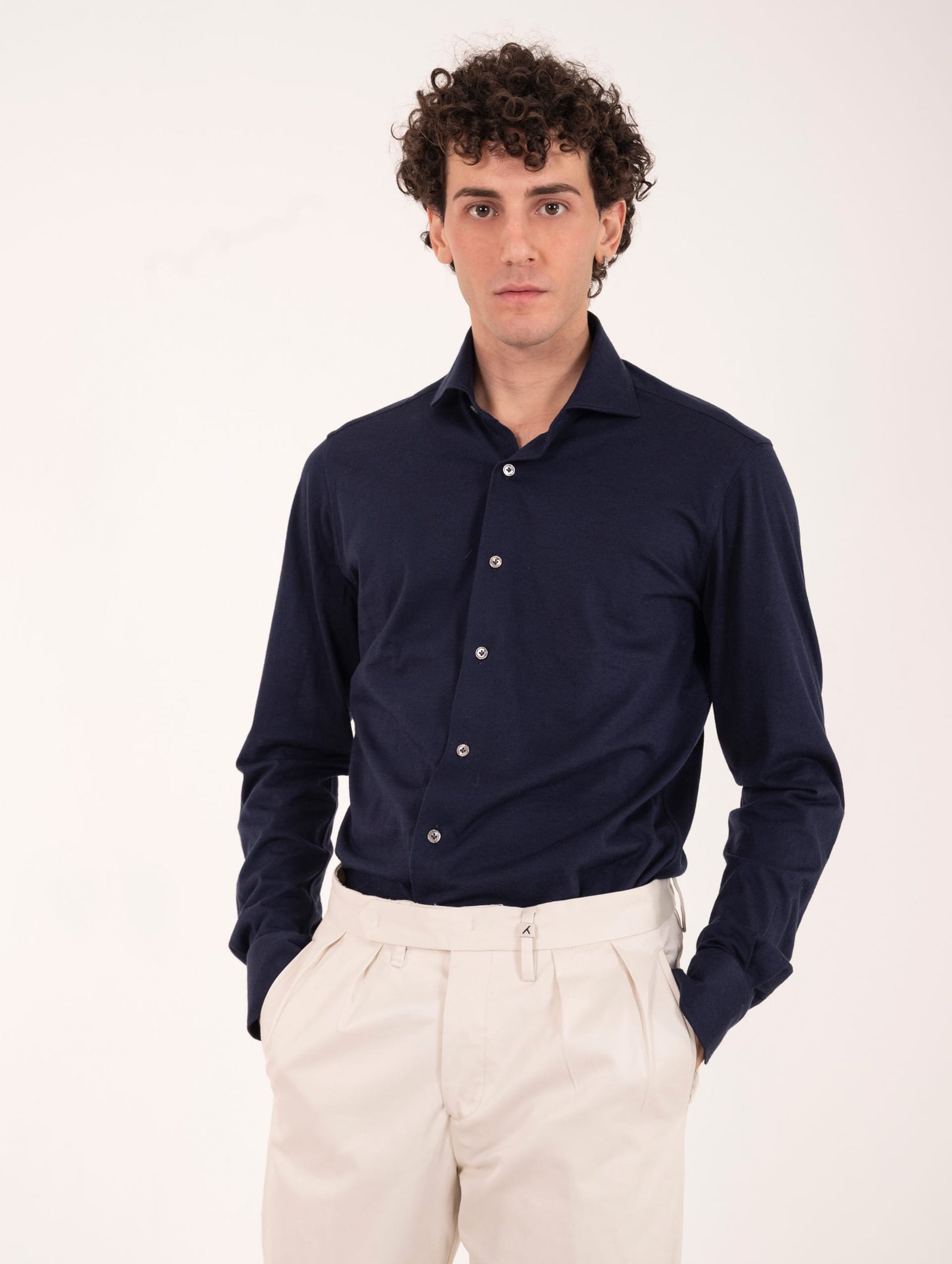 Camicia Orian in Jersey e Cashmere Blu