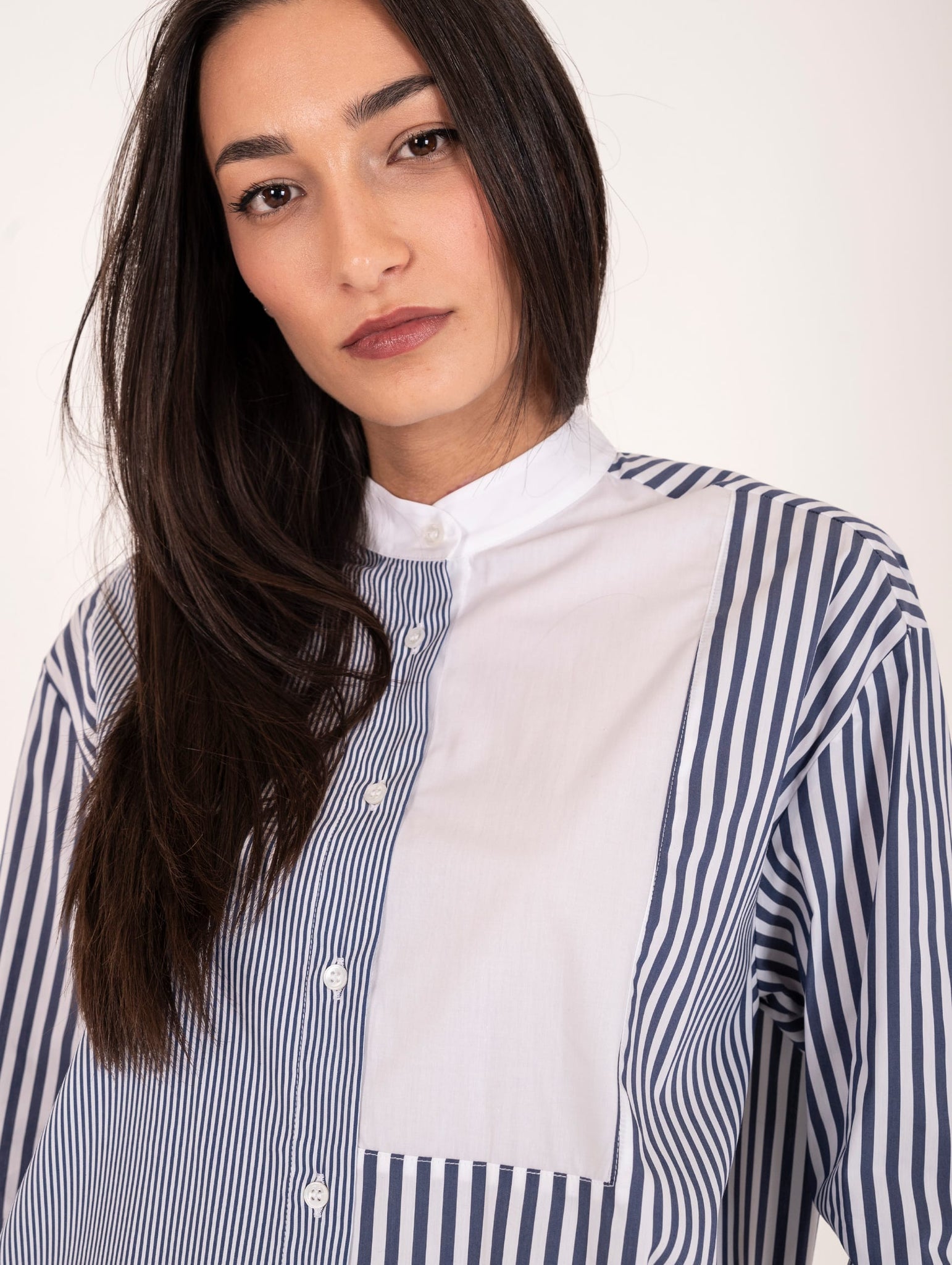 Camicia Patch Wychi in Cotone Elasticizzato Bianco e Blu