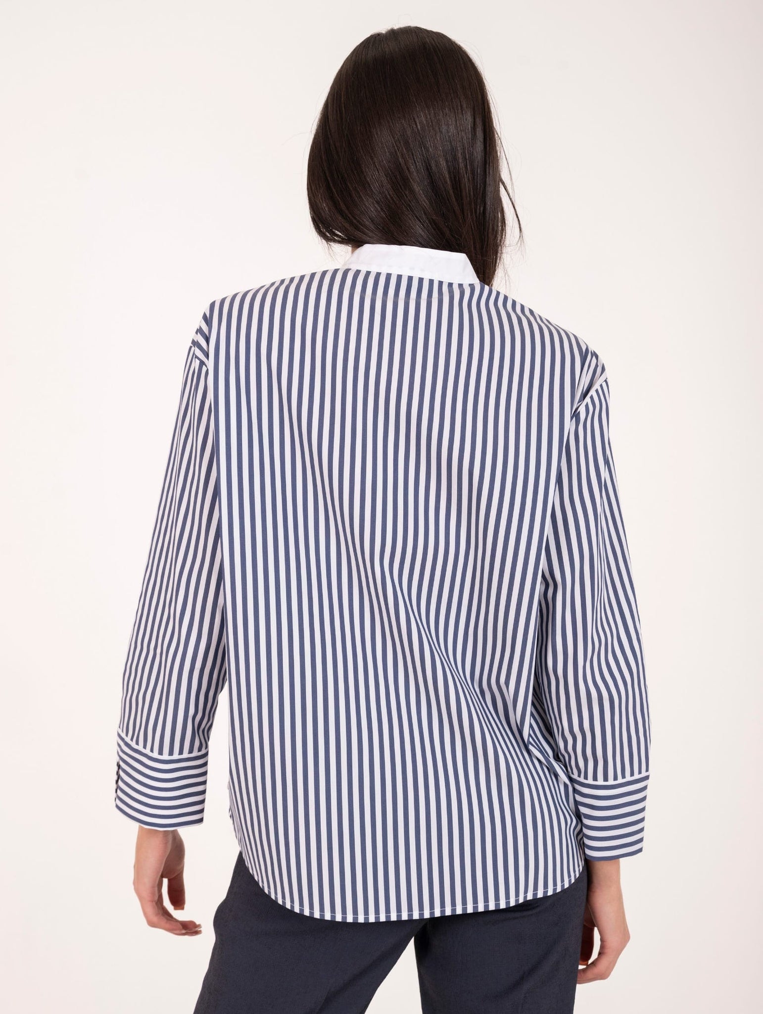 Camicia Patch Wychi in Cotone Elasticizzato Bianco e Blu