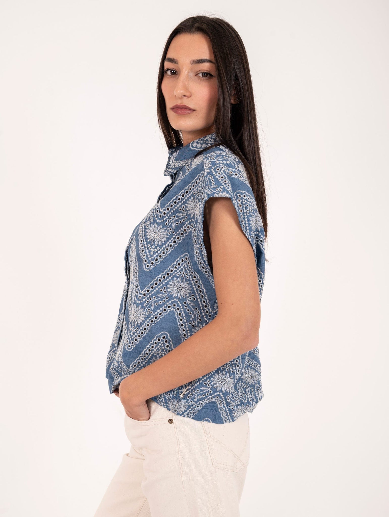 Camicia Yani Roy Roger's in Chambray con Ricami