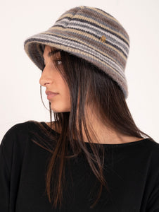 Cappello Raffaello Bettini con Righe in Mohair e Alpaca Grigio