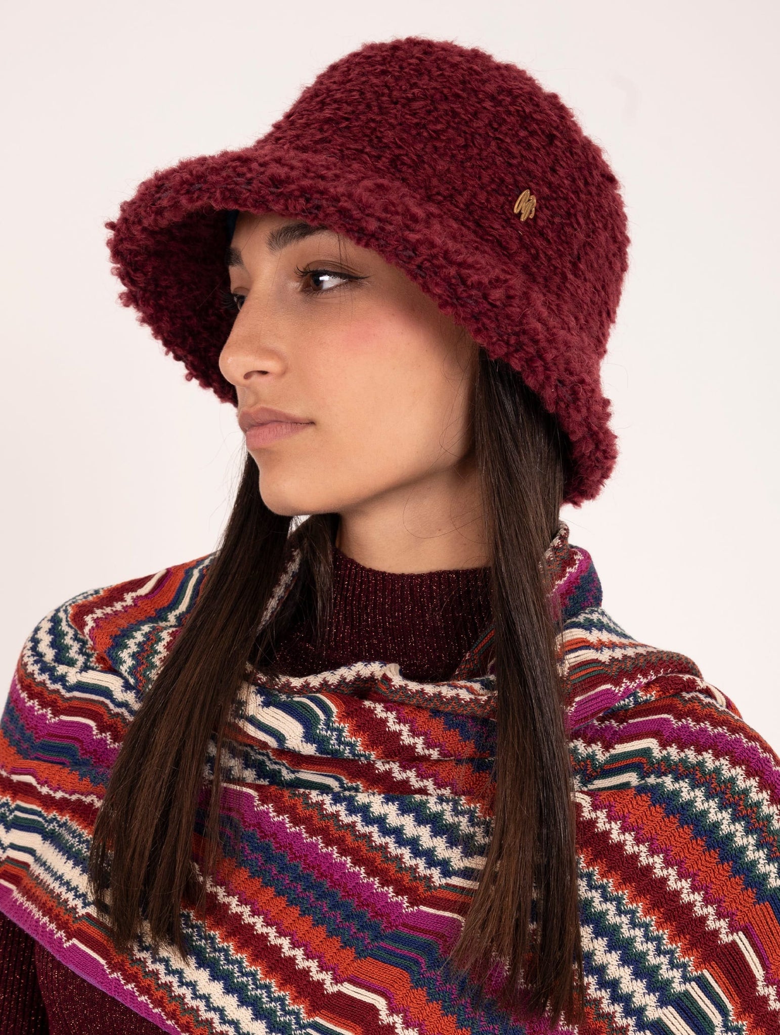 Cappello Raffaello Bettini in Mohair e Lana Bouclè Bordeaux