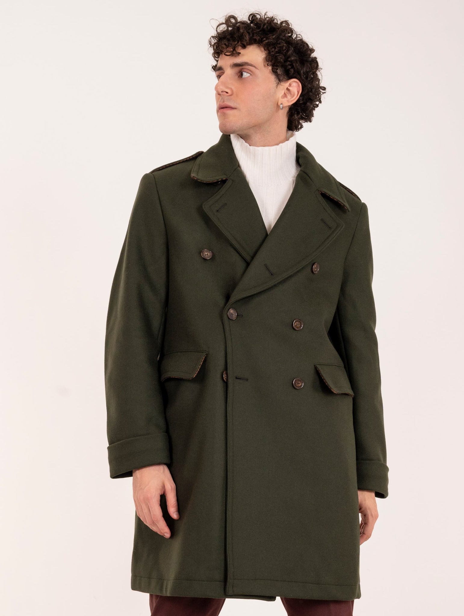 Cappotto Doppiopetto Equipe 70' in Lana Vergine Verde Militare