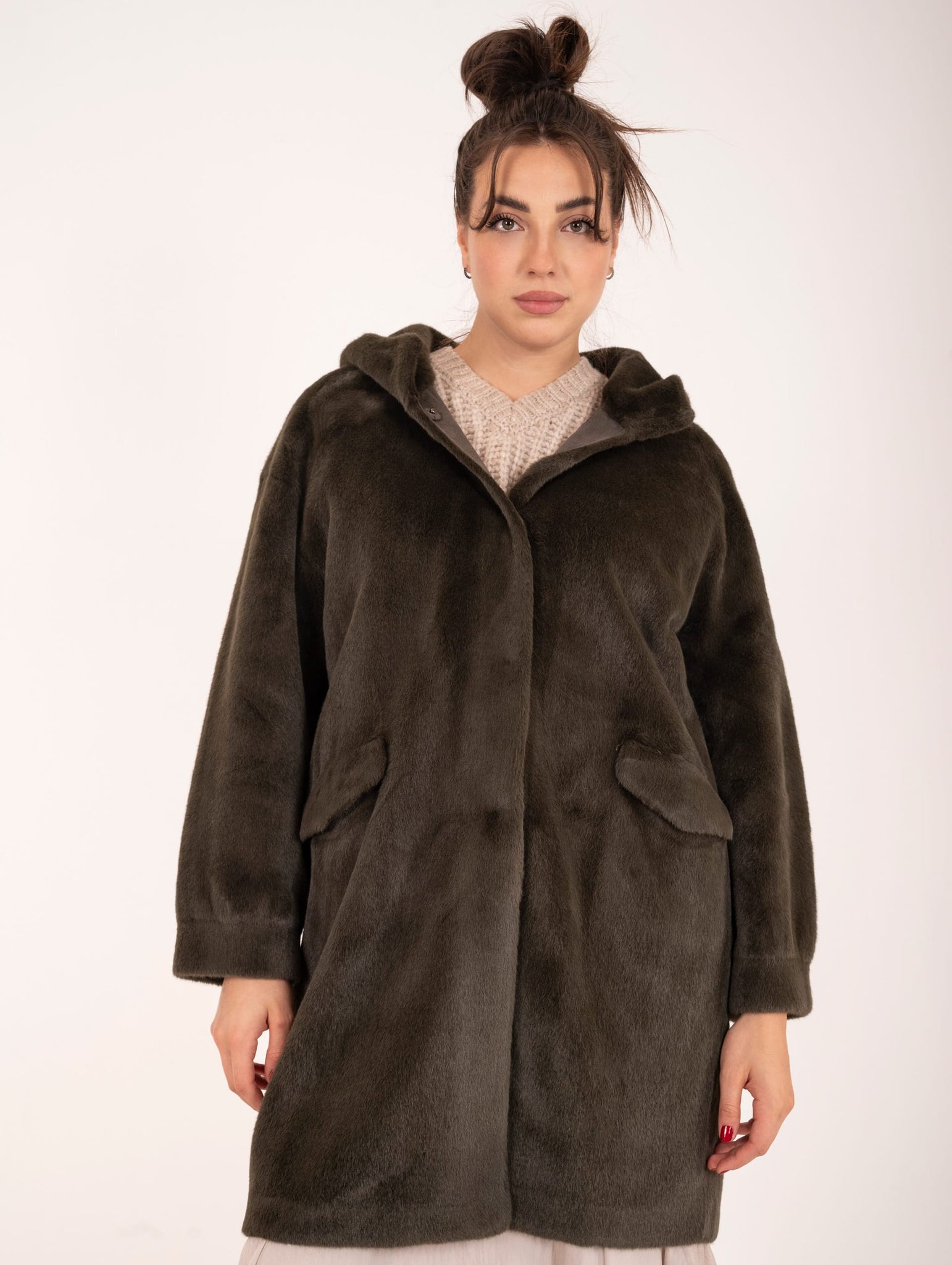 Cappotto Eco Pelliccia Leon & Loulou Militare