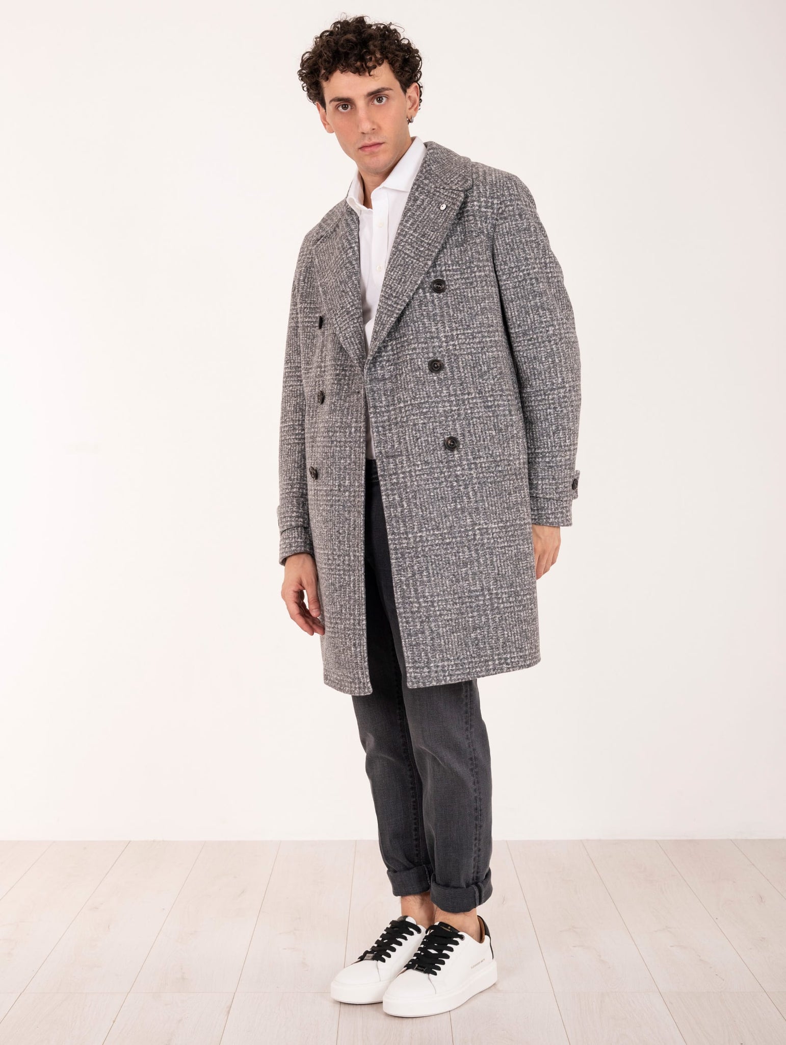 Cappotto L.B.M. 1911 in Lana e Cotone Grigio Melange