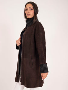 Cappotto The Jackie Leather in Suede e Maglia Testa di Moro e Grigio