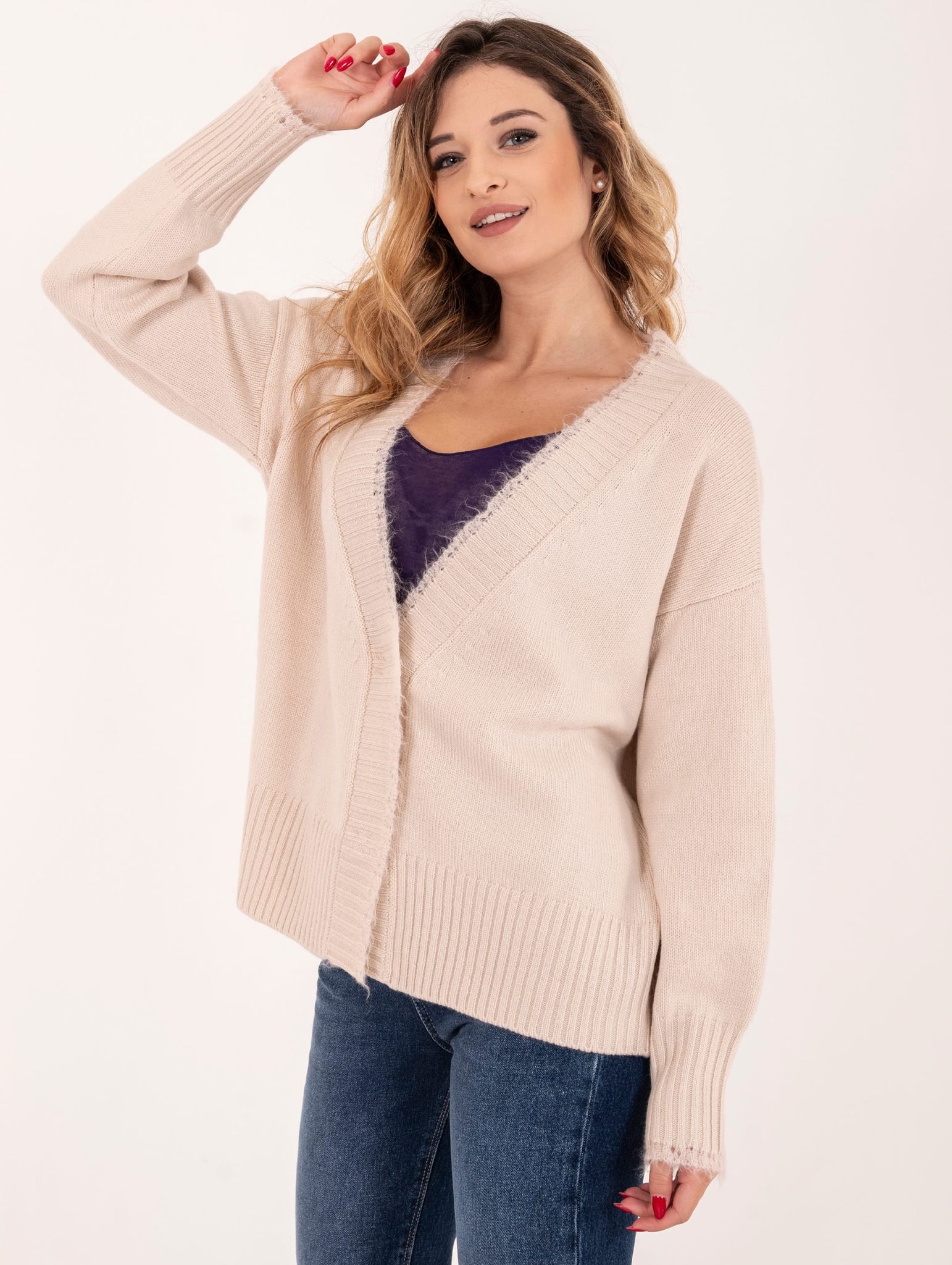 Cardigan Anneclaire il Lana e Cashmere Ecrù