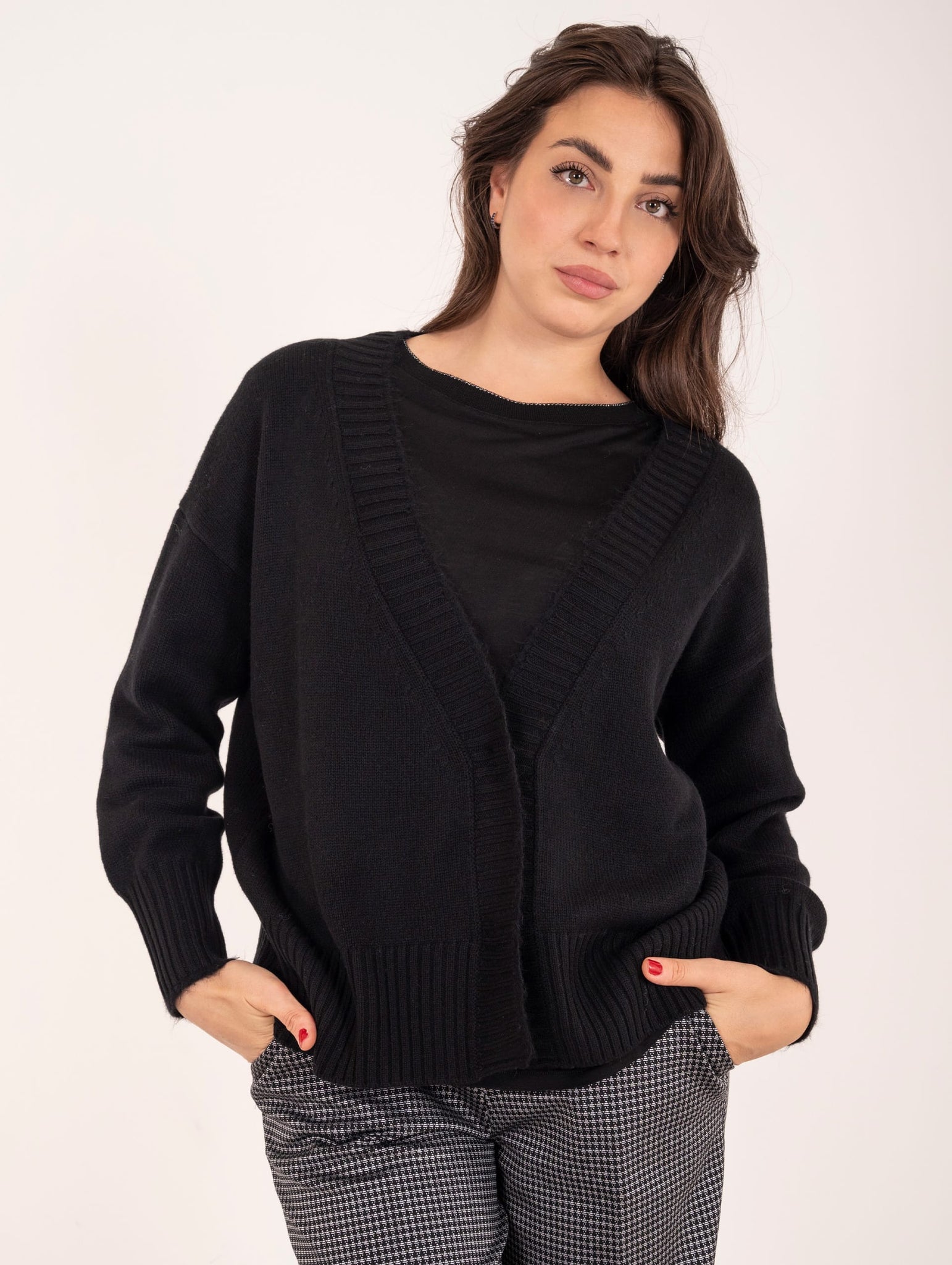 Cardigan Anneclaire il Lana e Cashmere Nero