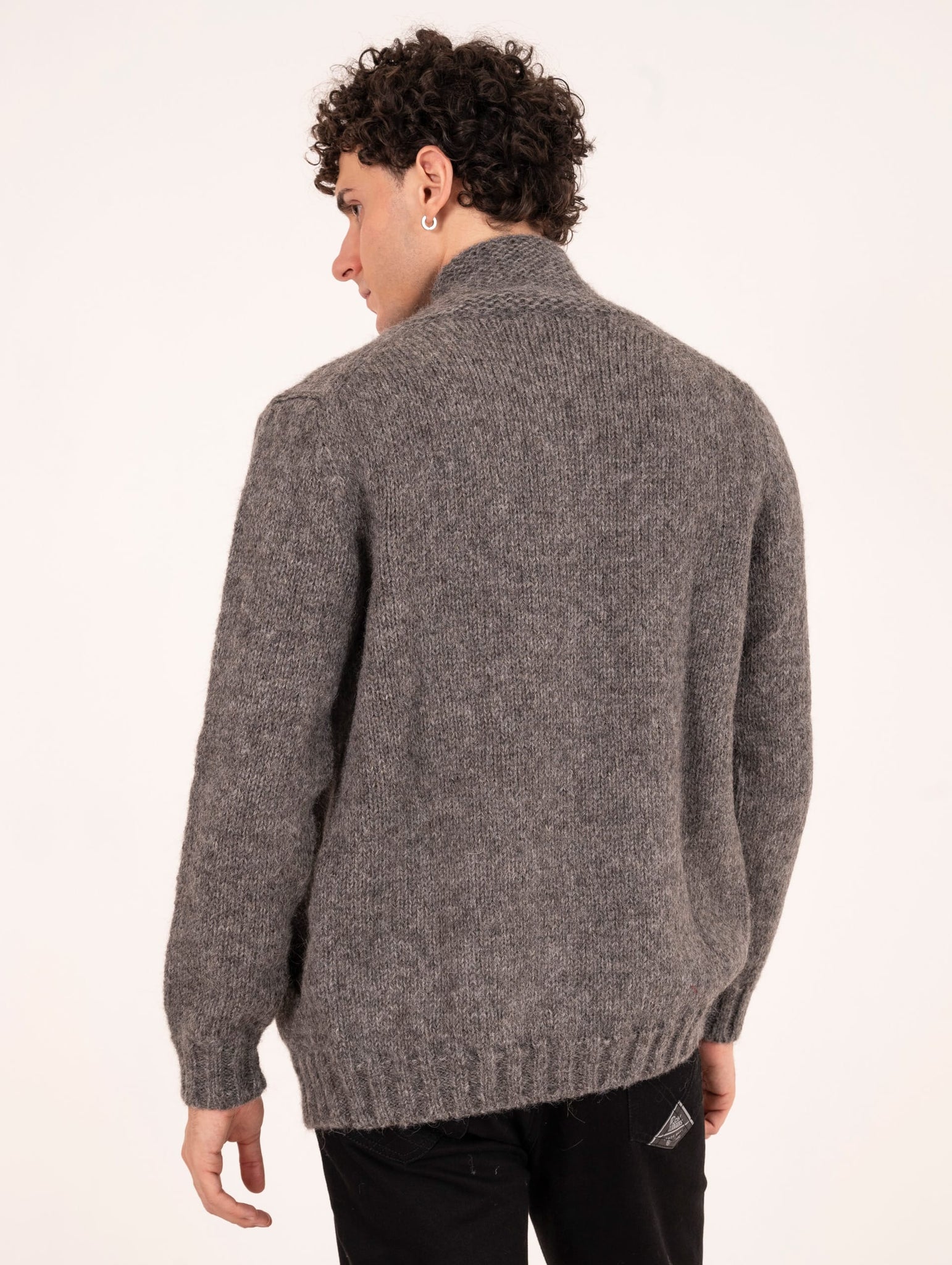 Cardigan con Zip H953 In Alpaca e Lana Grigio