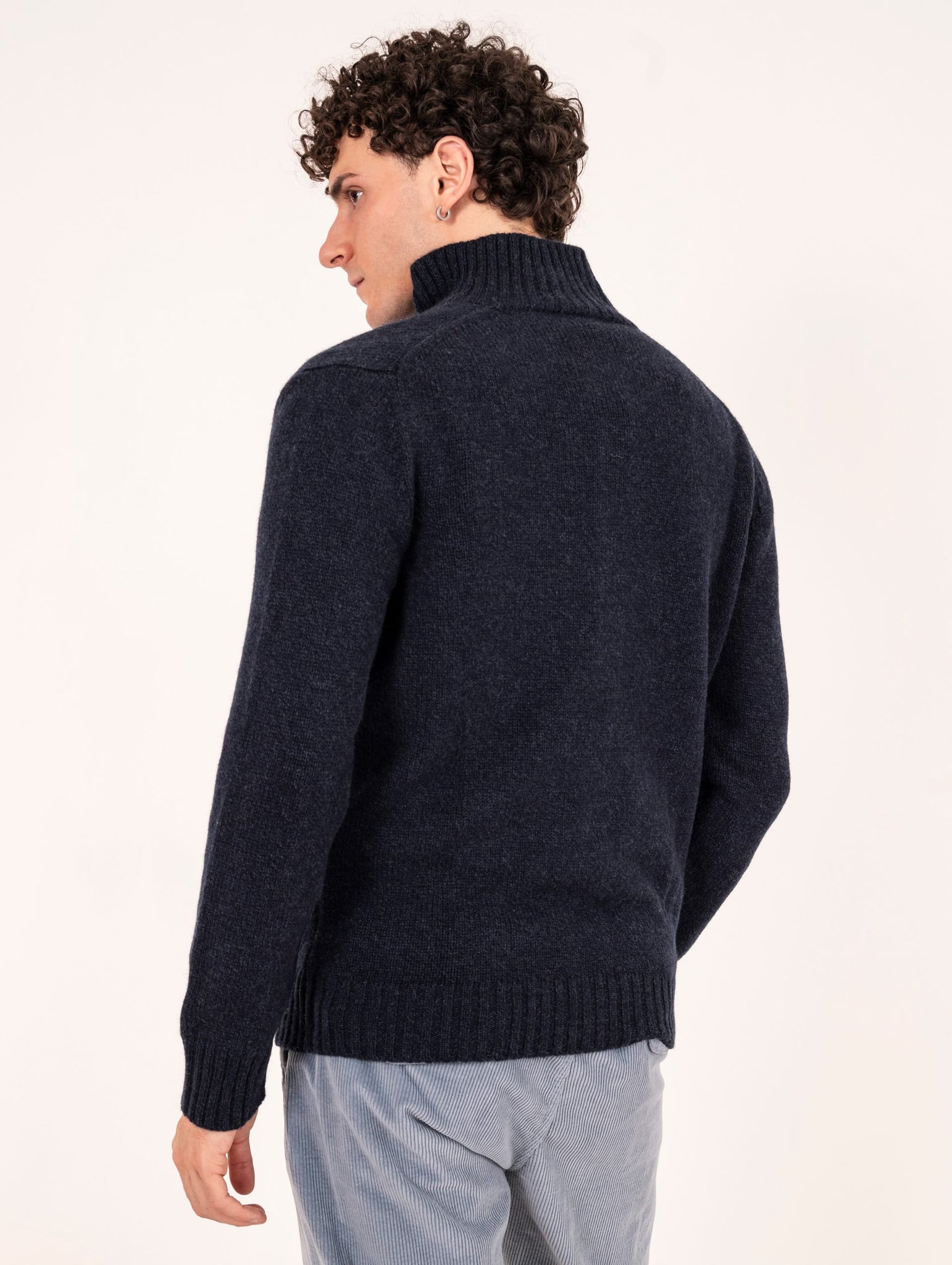 Cardigan con Zip H953 In Lana Merinos e Cashmere Navy