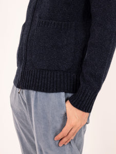 Cardigan con Zip H953 In Lana Merinos e Cashmere Navy