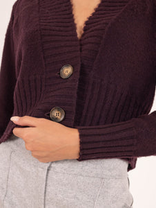 Cardigan Crop Alpha Studio in Lana Merinos Prugna