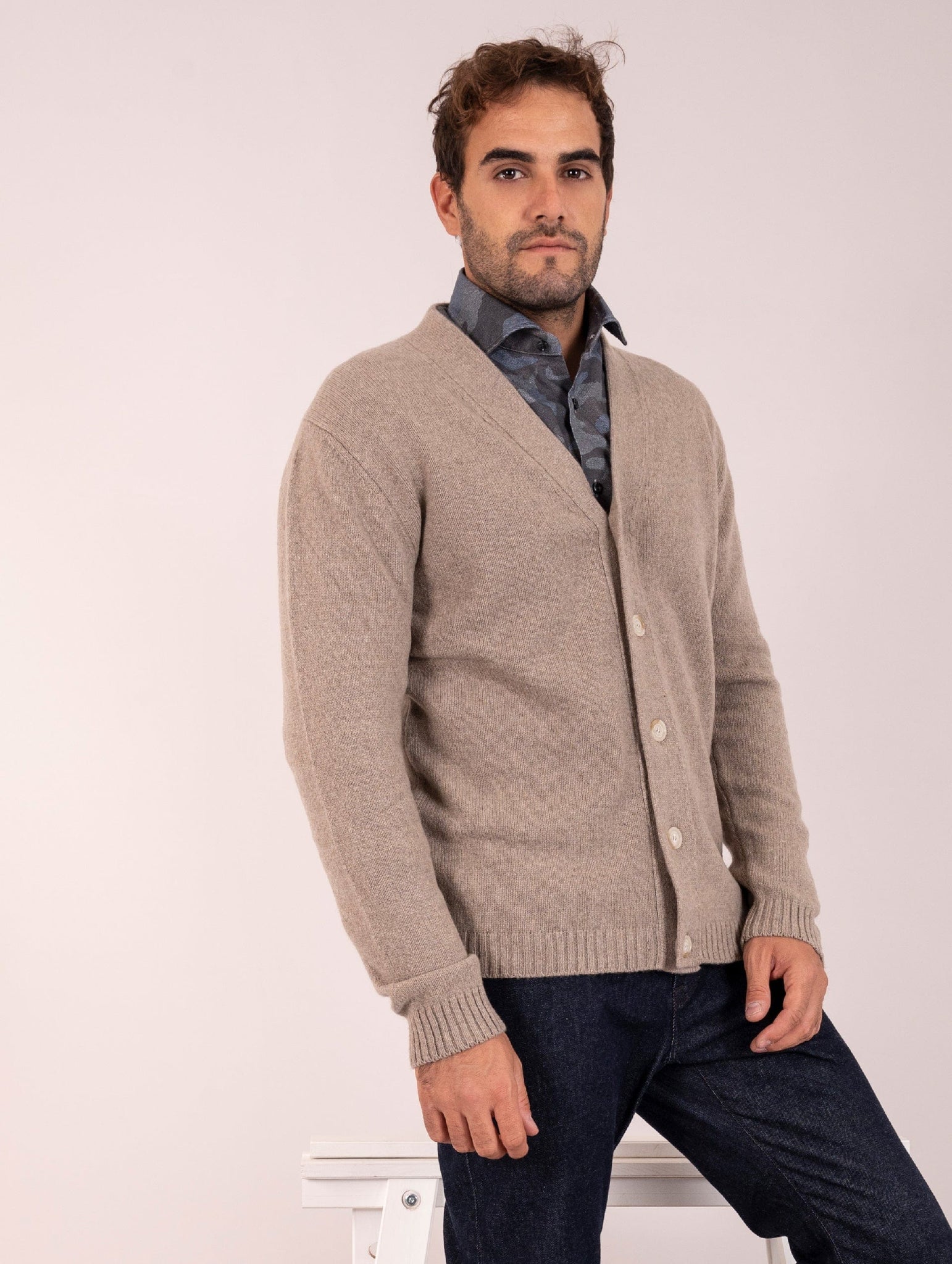 Cardigan Daniele Fiesoli in Cashmere Grigio Sabbia