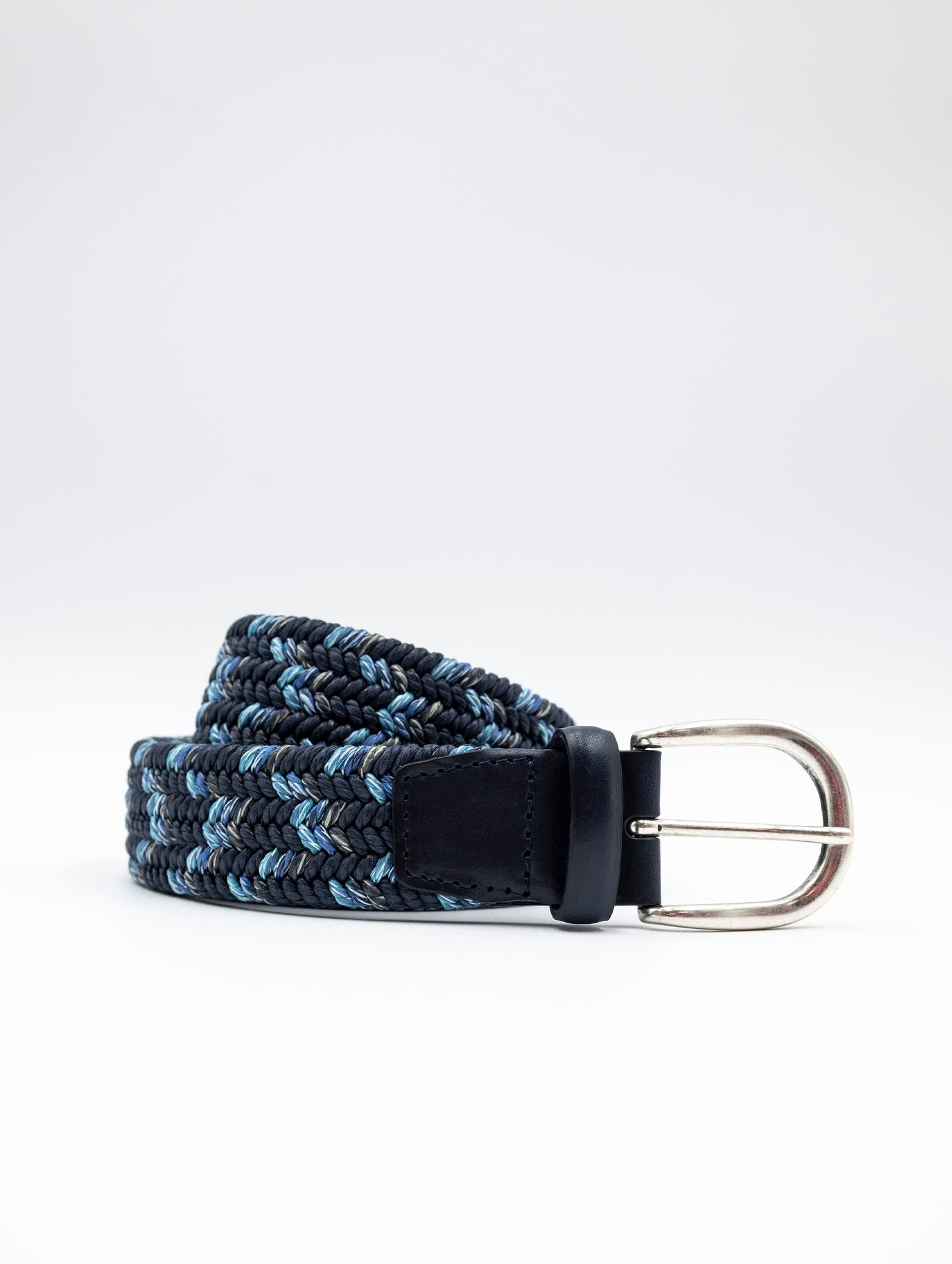 Cintura Orciani in Cuoio Elasticizzato Intrecciato Blu e Azzurro