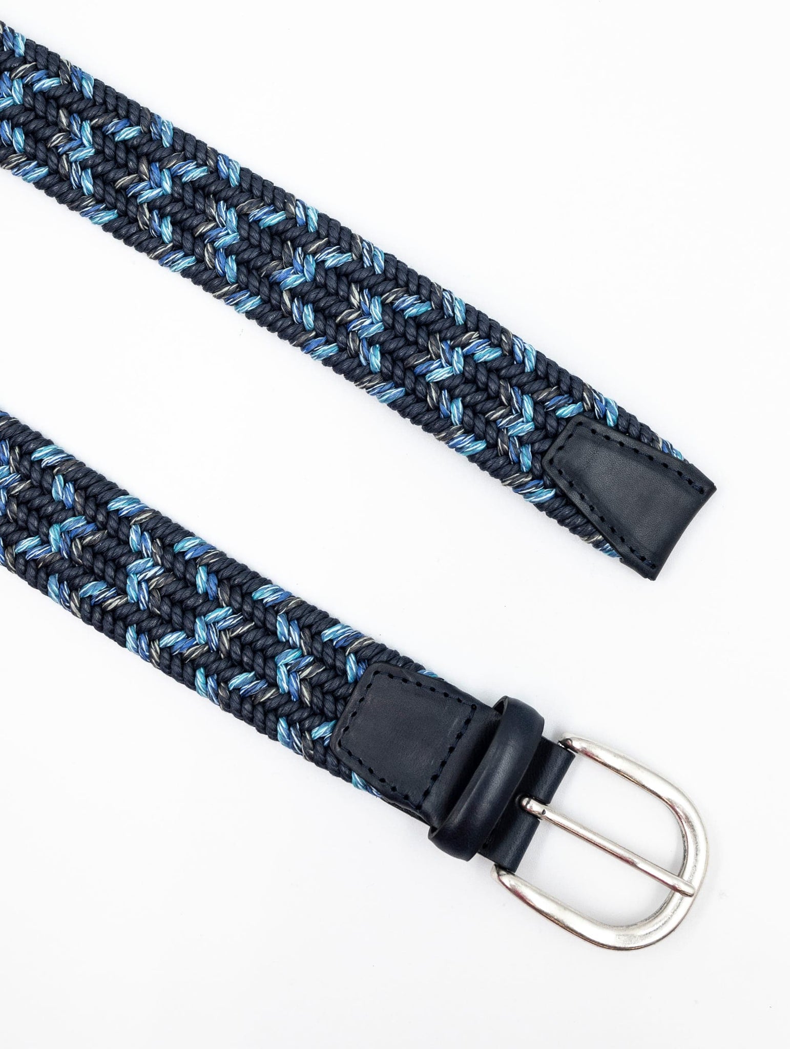 Cintura Orciani in Cuoio Elasticizzato Intrecciato Blu e Azzurro