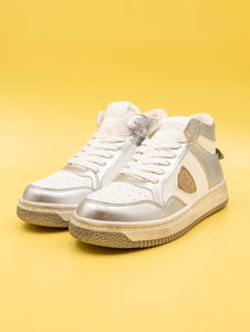 Eco Sneakers Philippe Model Lyon Mid Recycle Mixage Bianco e Argento