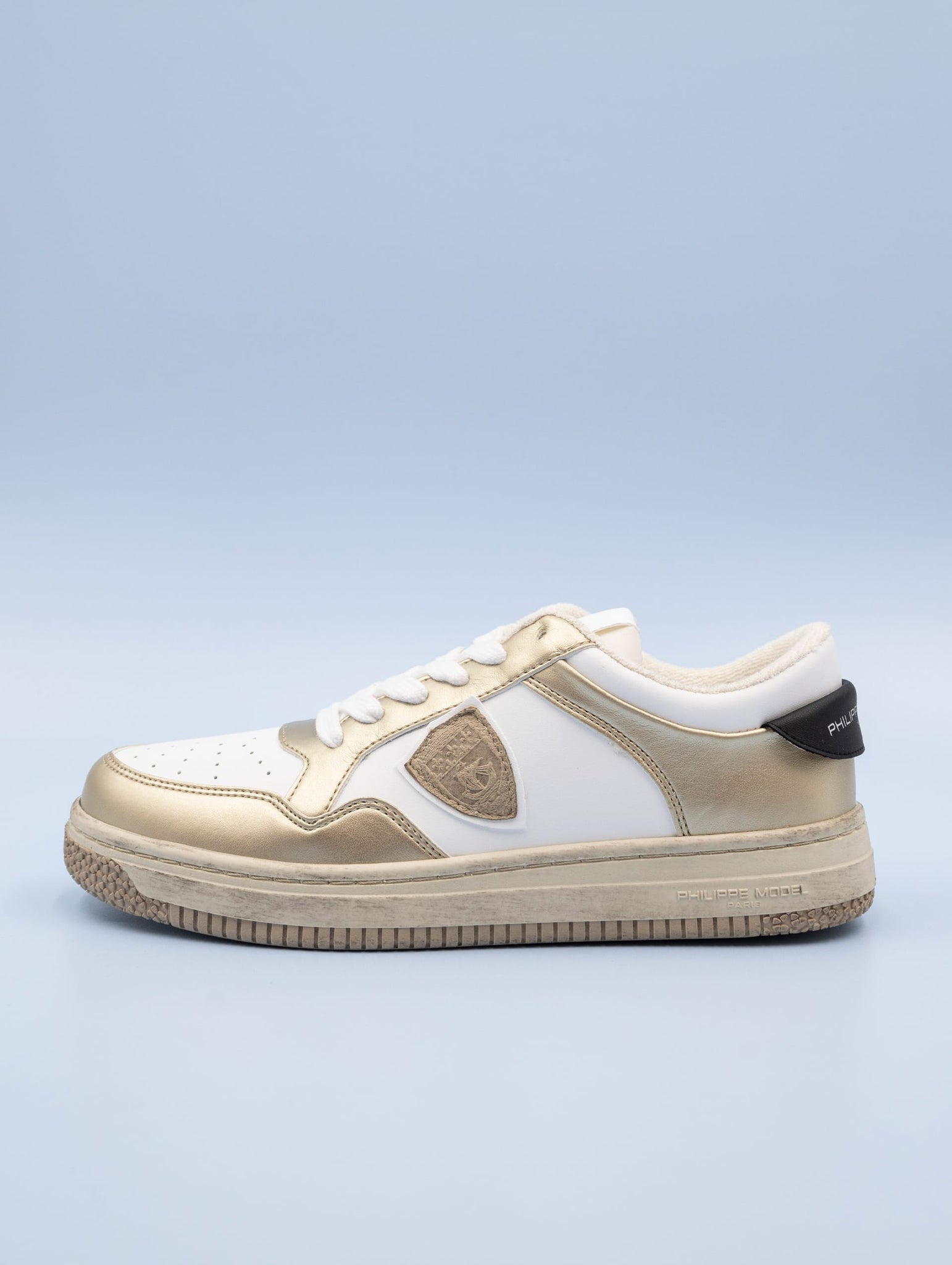 Eco Sneakers Philippe Model Lyon Recycle Mixage Bianco e Oro