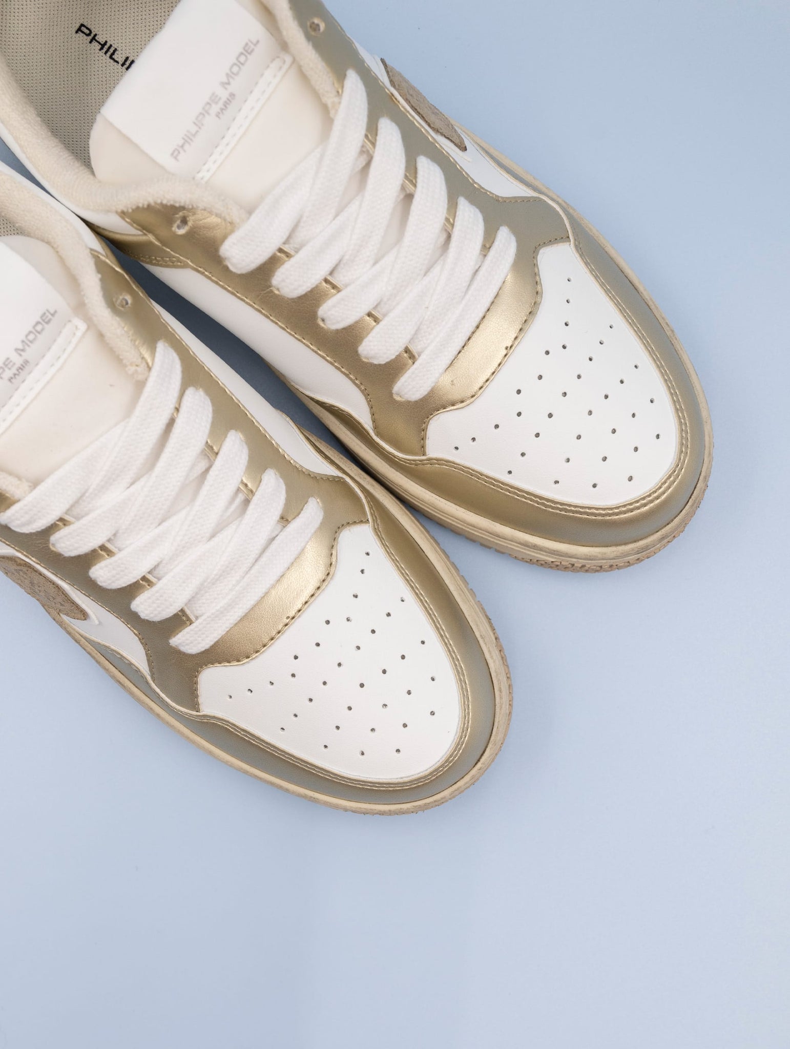 Eco Sneakers Philippe Model Lyon Recycle Mixage Bianco e Oro