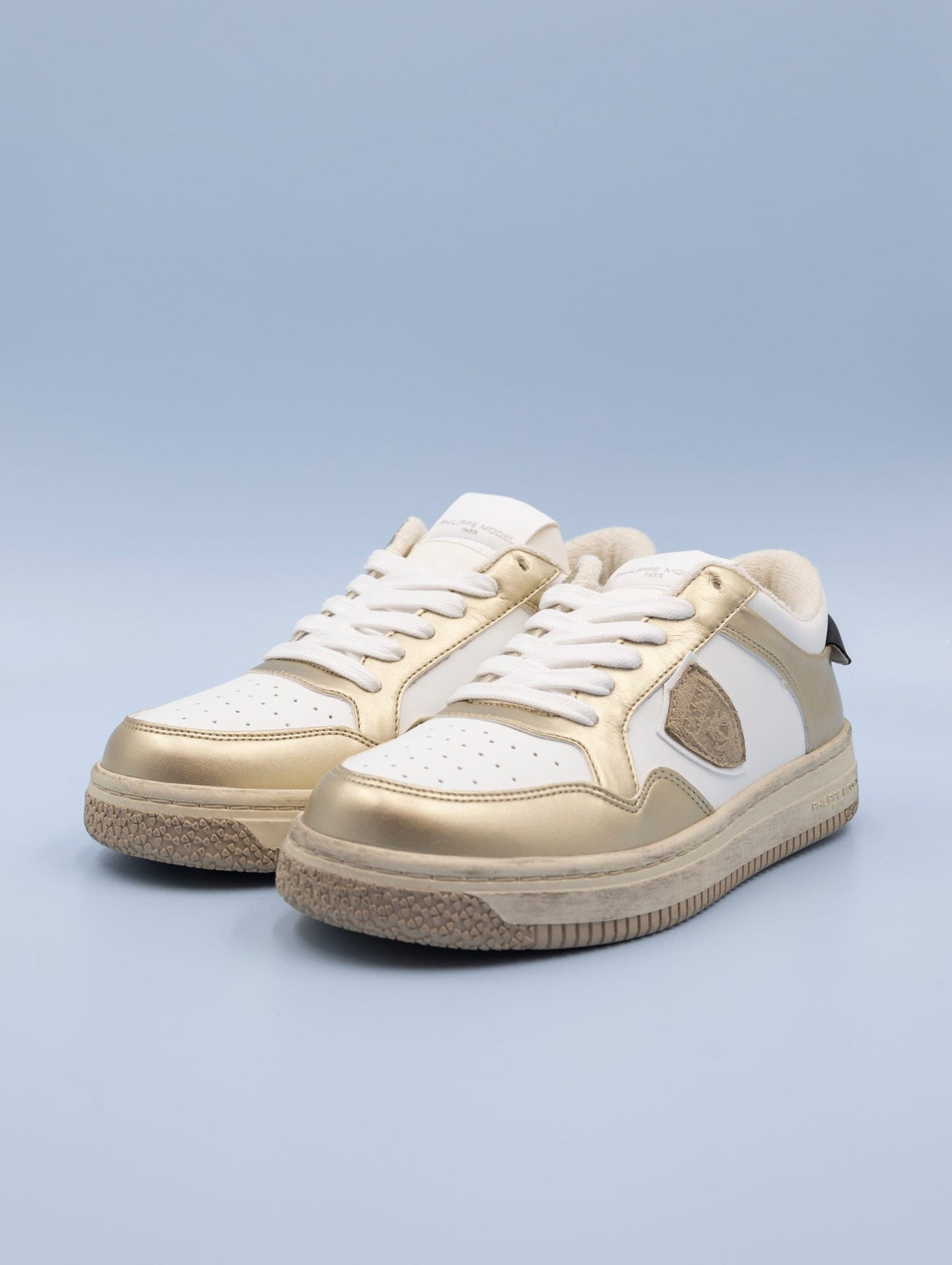 Eco Sneakers Philippe Model Lyon Recycle Mixage Bianco e Oro