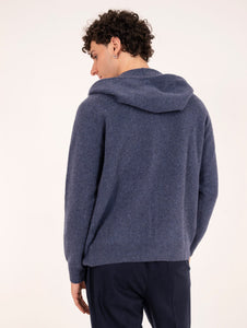 Felpa con Zip e Cappuccio H953 in Lana Blu