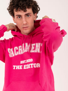 Felpa The Editor con Cappuccio in Cotone Fucsia