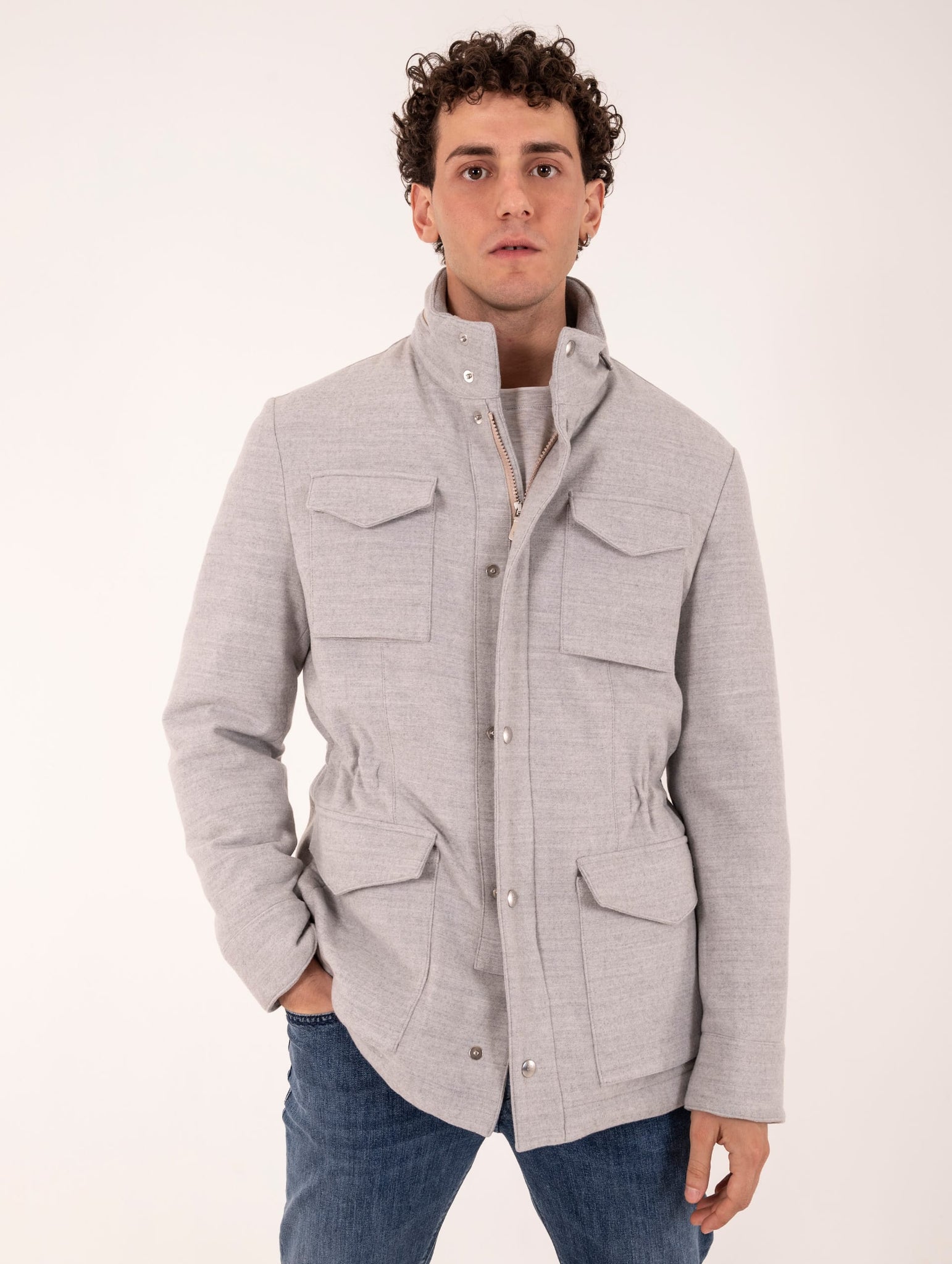 Field Jacket Eleventy Milano in Lana Grigio Chiaro