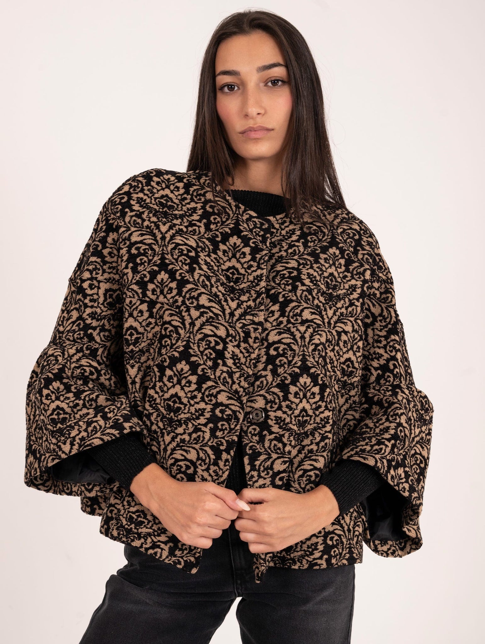 Giacca Alpha Studio Jacquard Nero e Biscotto