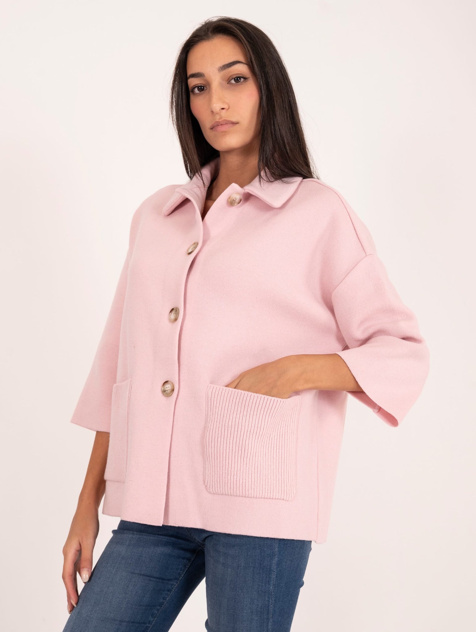 Giacca in Maglia Anneclaire in Lana Vergine e Cashmere Rosa