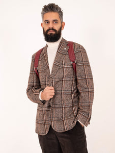 Giacca Luigi Bianchi Mantova in Baby Alpaca Ferla e Cotone Check Marrone