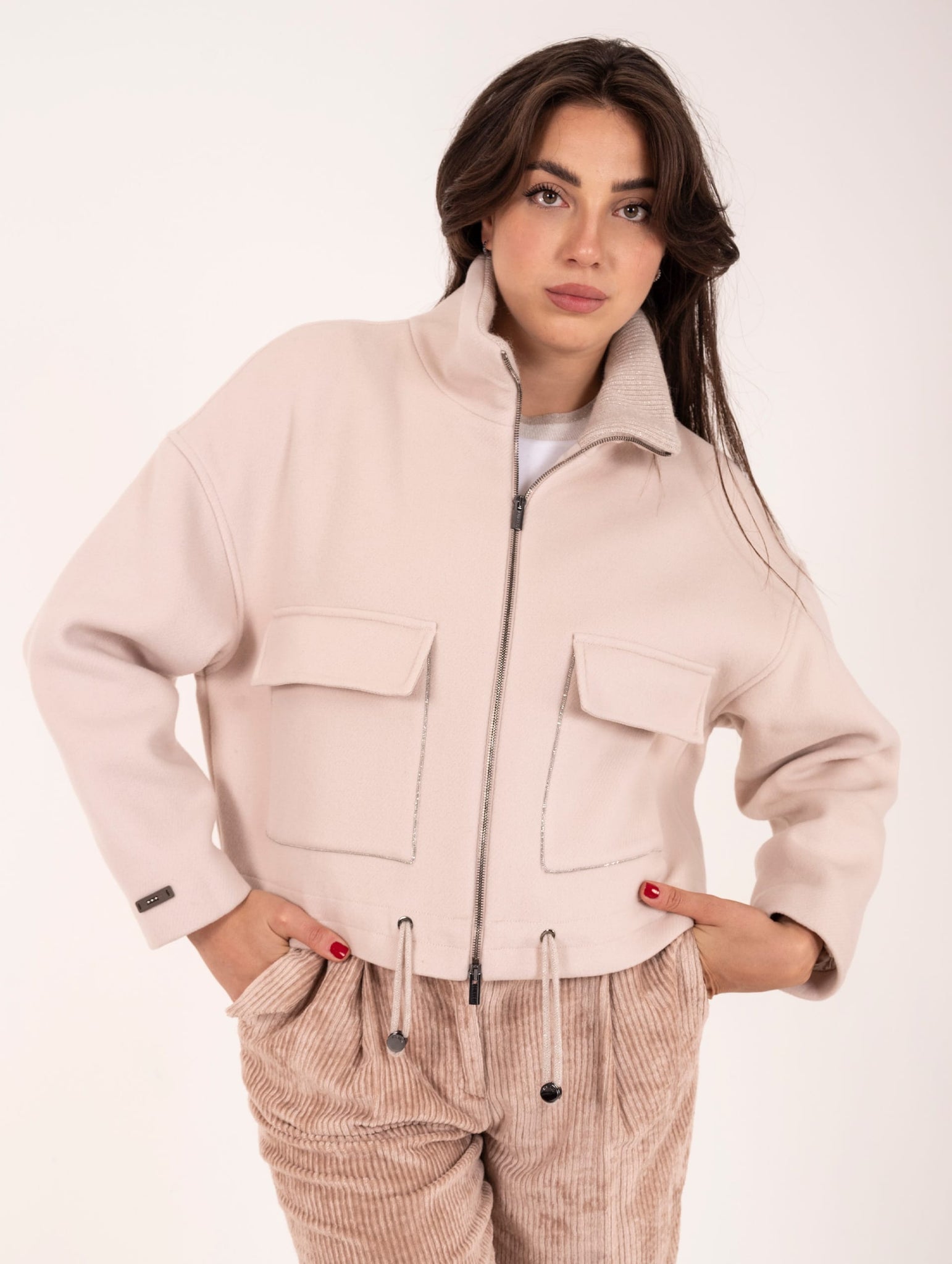 Giaccone Crop Peserico in Panno di Lana Vergine e Cashmere Rosa