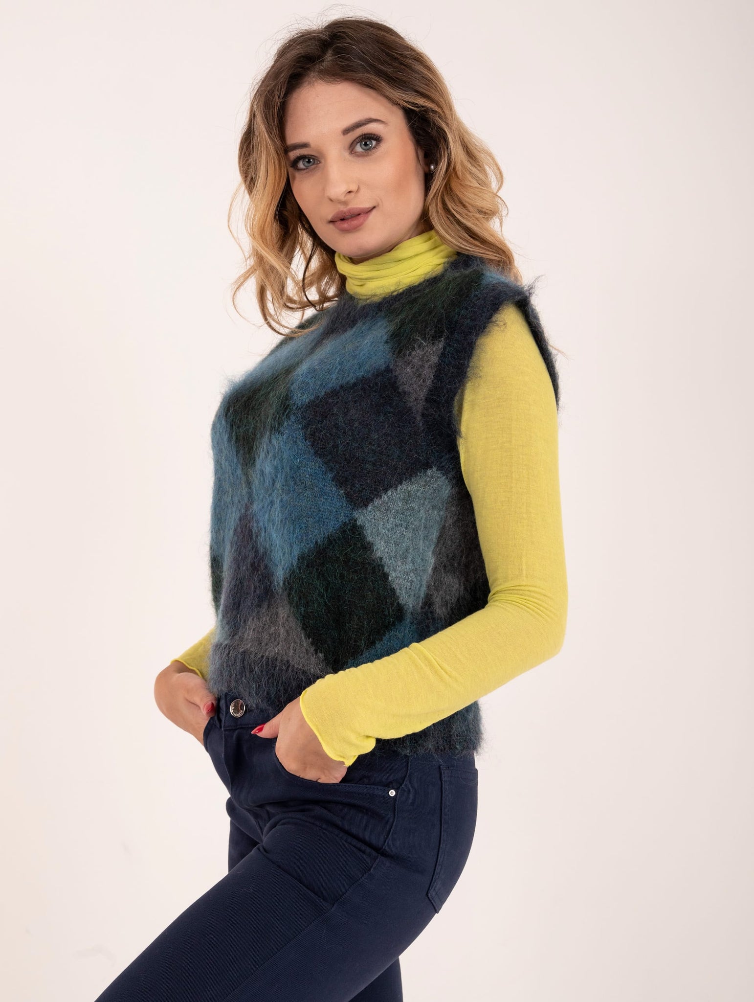 Gilet Alpha Studio in Lana Mohair Blu