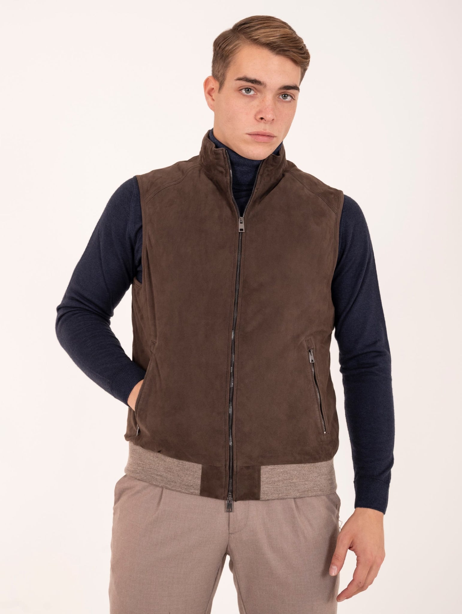 Gilet Gallotti in Camoscio Antigoccia Testa di Moro