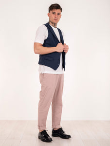 Gilet Monopetto L.B.M. 1911 in Cotone e Lino Blu