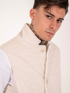 Gilet Reversibile Eleventy Milano in Lino e Cotone E. Zegna Bianco ed Avorio