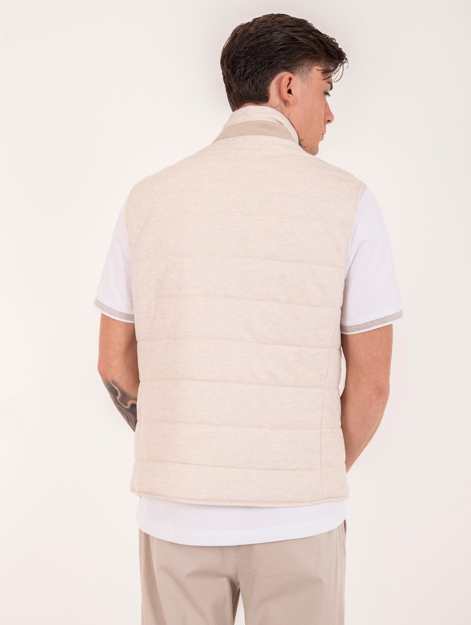 Gilet Reversibile Eleventy Milano in Lino e Cotone E. Zegna Bianco ed Avorio