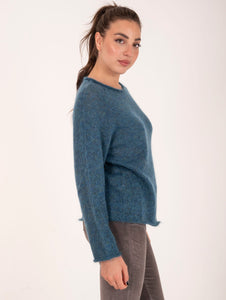 Girocollo Alpha Studio Plume Integrale in Mohair Oceano