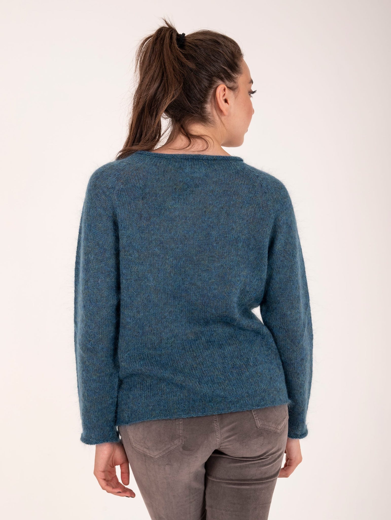 Girocollo Alpha Studio Plume Integrale in Mohair Oceano