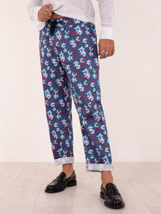 Jogger Pietra Salata in Cotone Fantasia Navy e Rosso