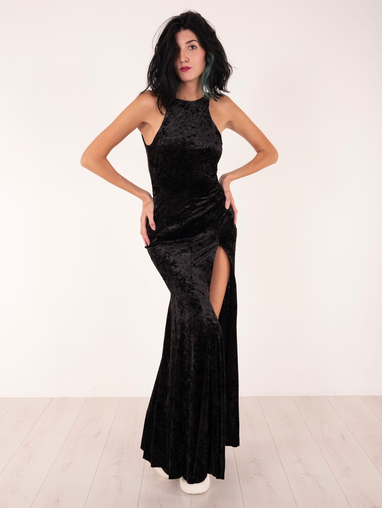 Long Dress Zoe Aniye By in Velour Nero