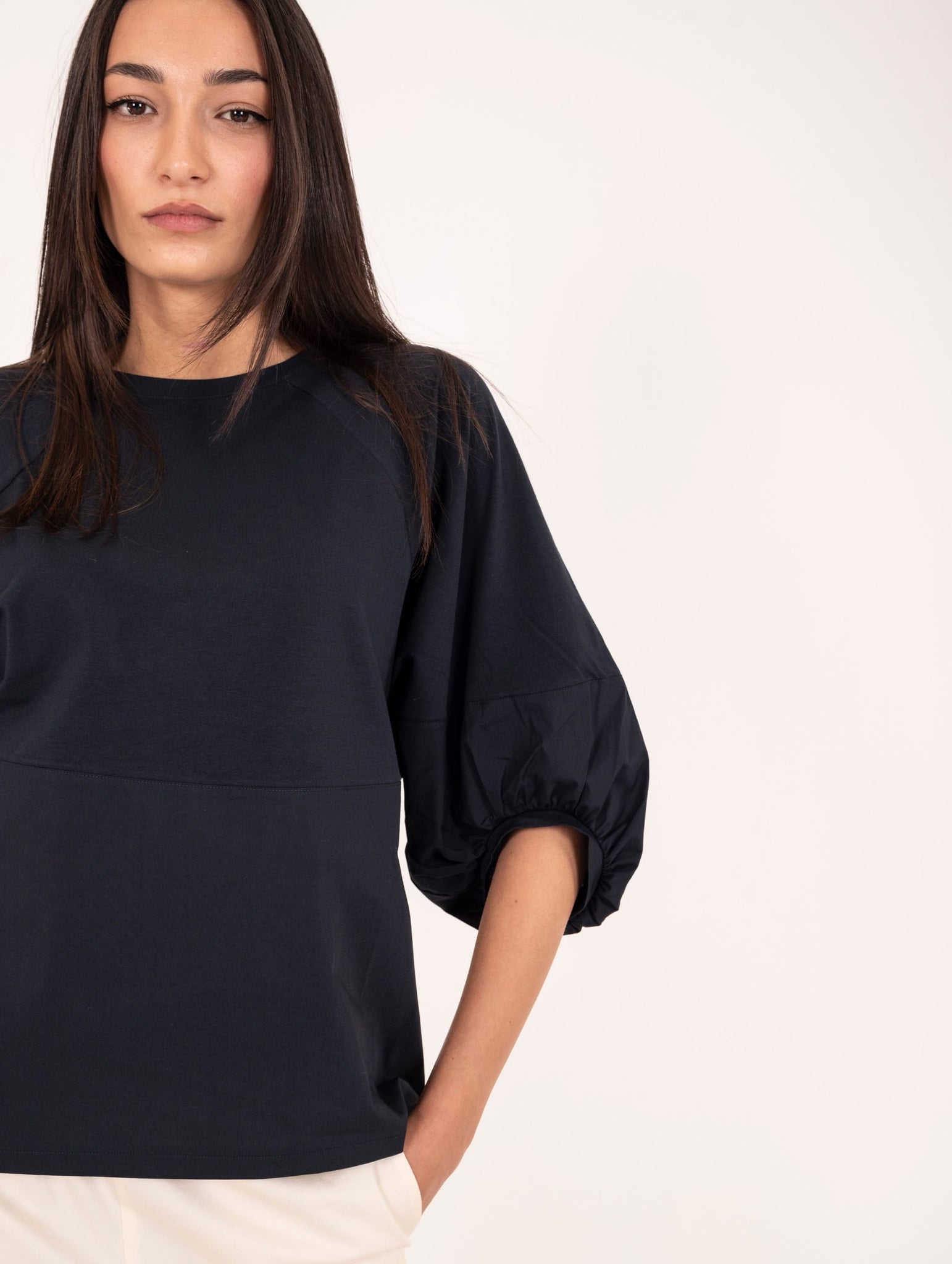 Maglia Alpha Studio in Cotone Double Blu Notte