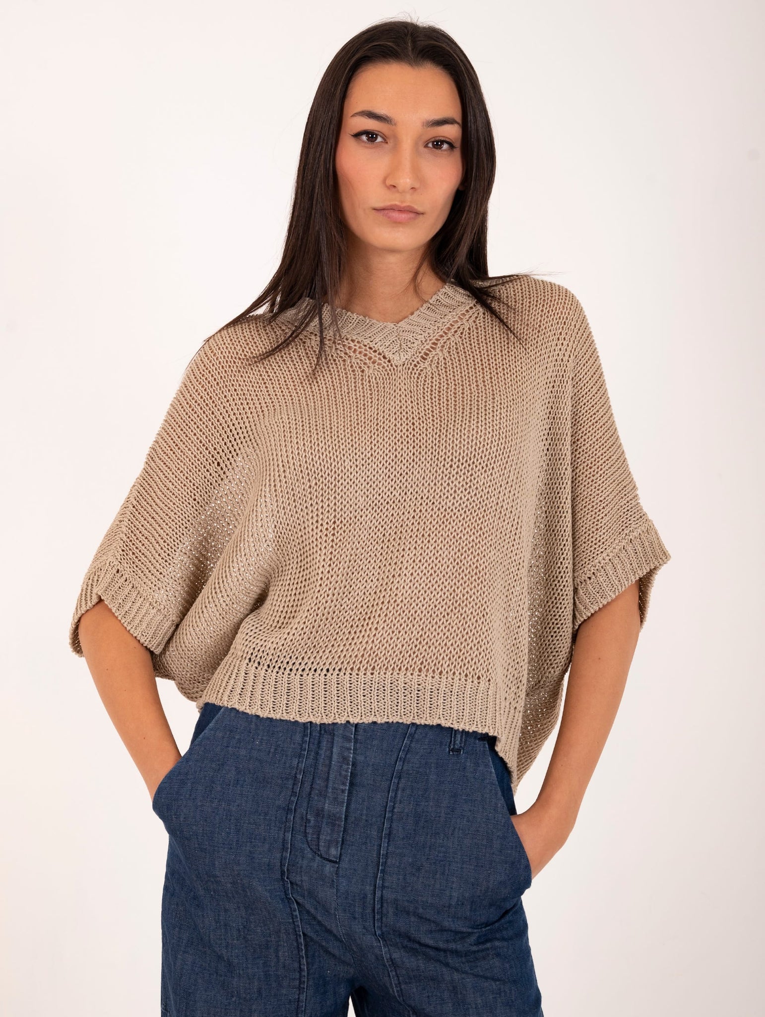 Maglia Base in Lino e Cotone Beige