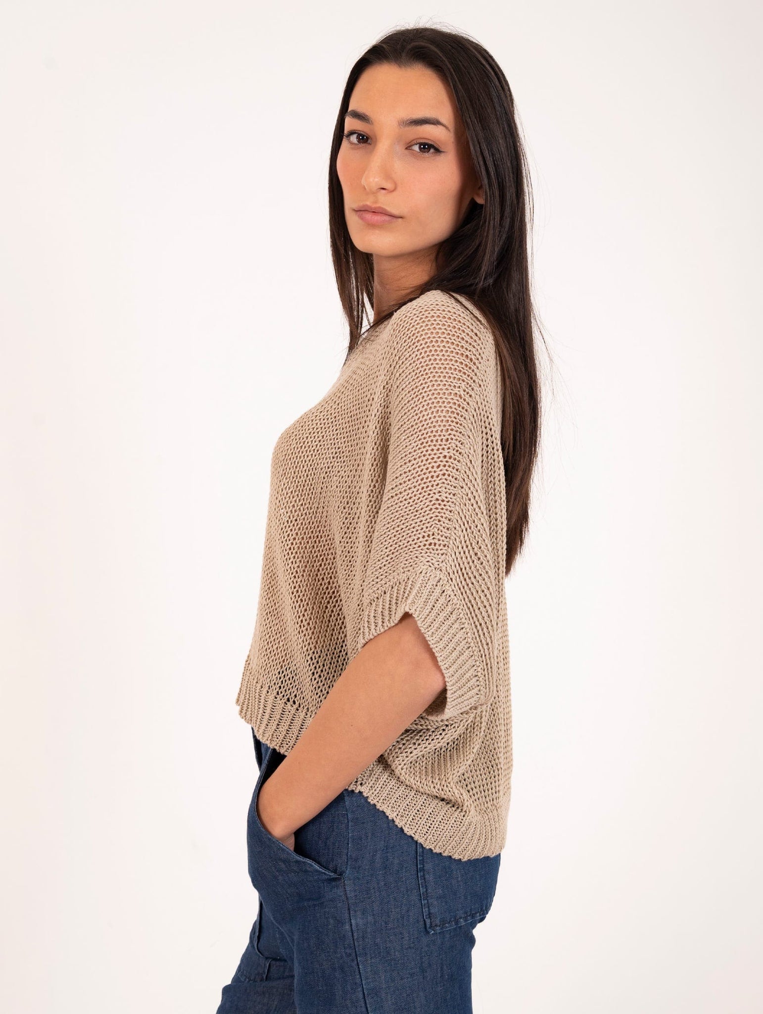 Maglia Base in Lino e Cotone Beige